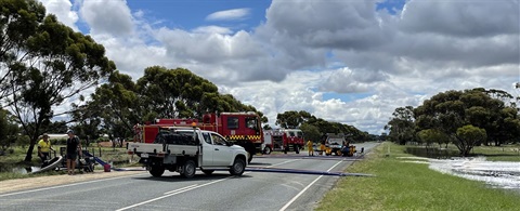 Water pumped across Kerang-Koondrook Road, January 2024.jpg